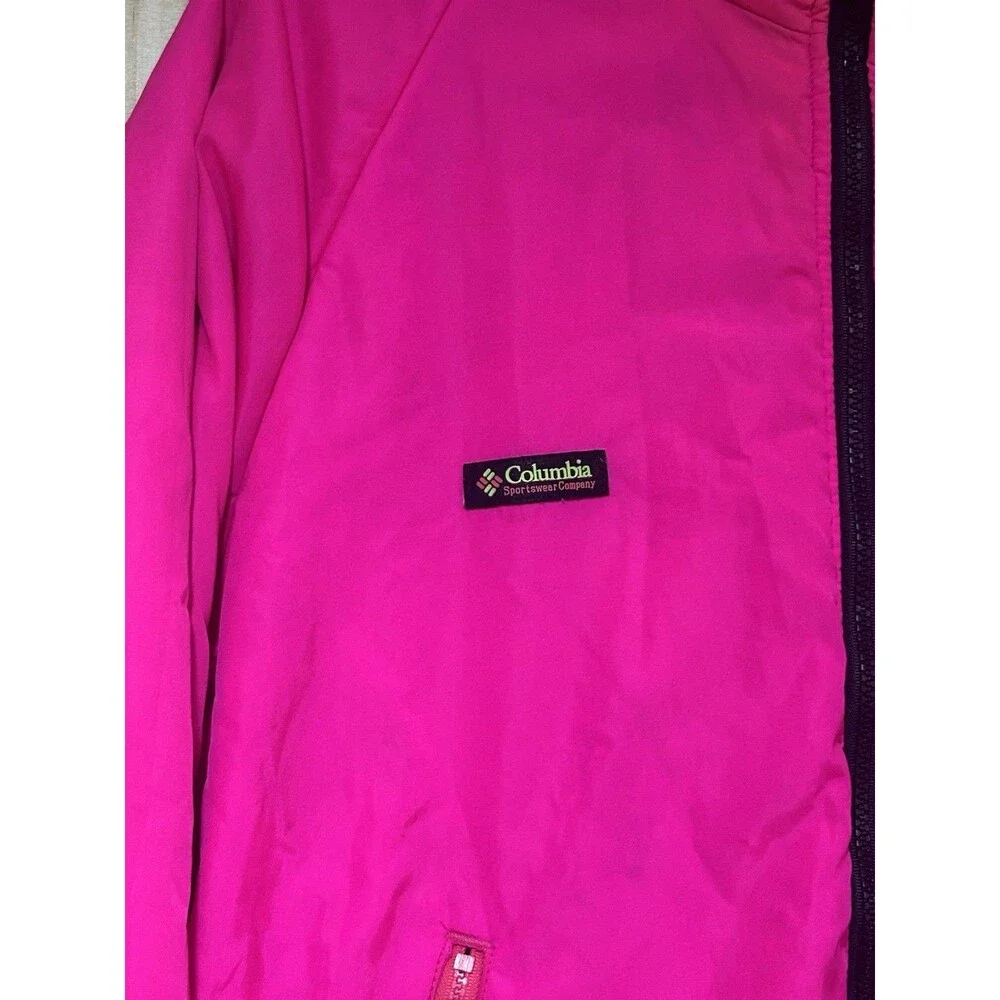 Vintage Columbia Men’s Reversible Jacket Neon Pink & Black 90s Retro Bomber L